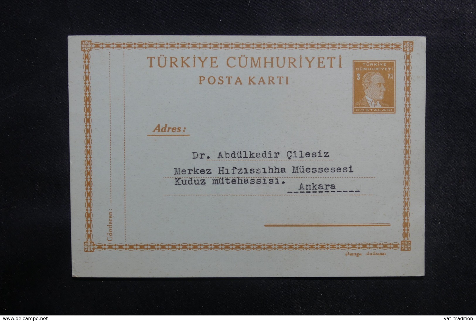 TURQUIE - Entier Postal Pour Ankara Non Circulé - L 41798 - Enteros Postales