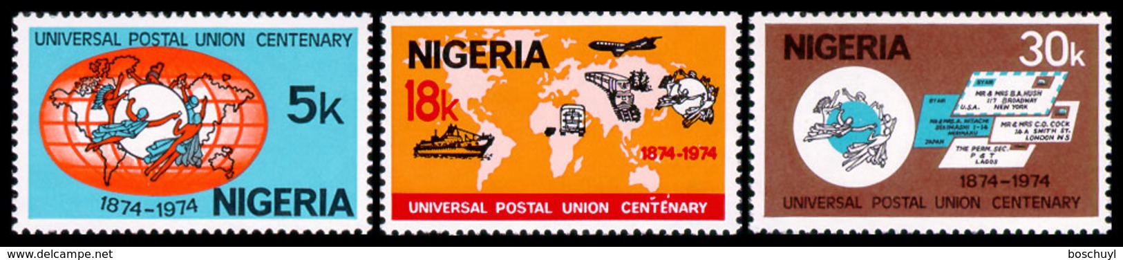 Nigeria, 1974, UPU Centenary, United Nations, MNH, Michel 304-306 - Nigeria (1961-...)