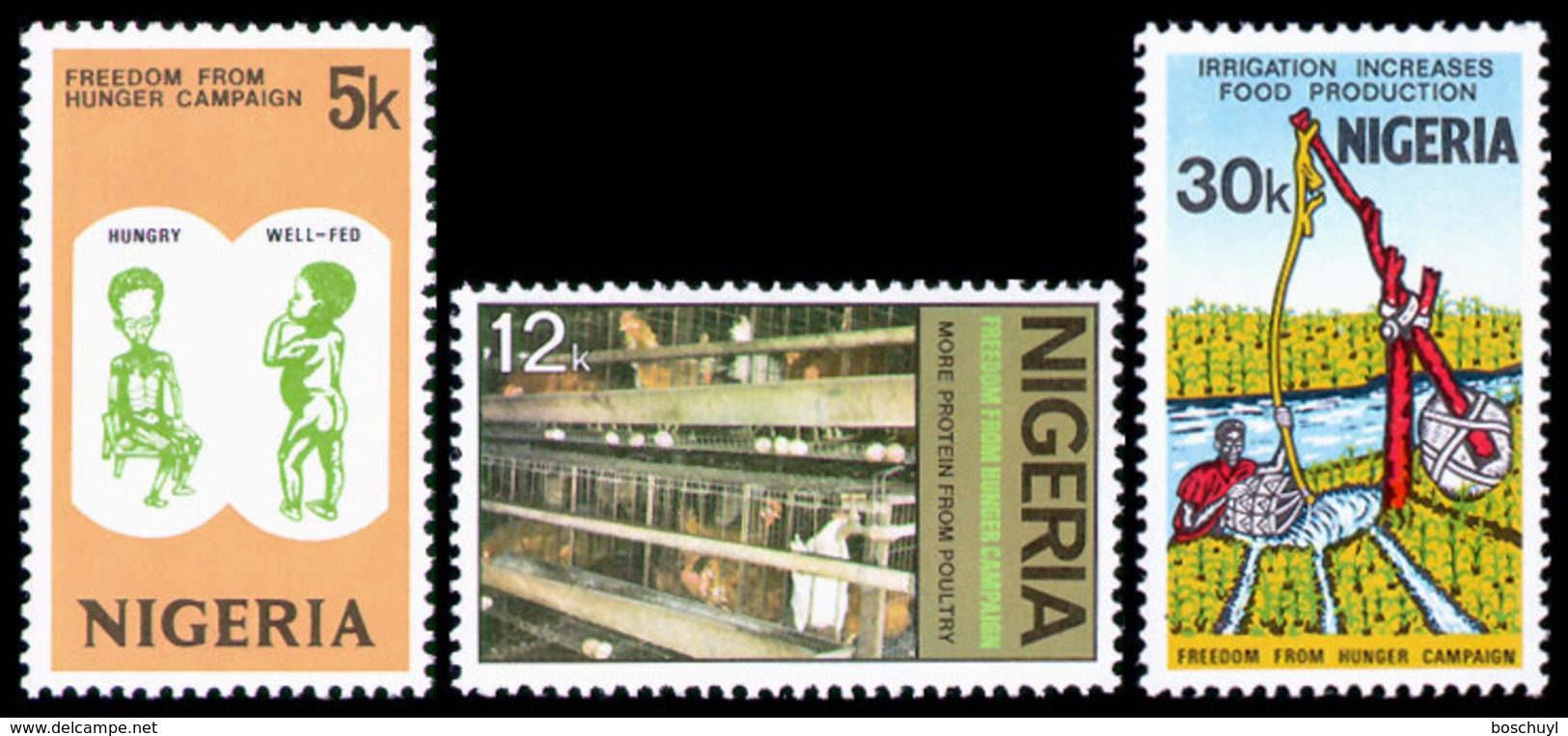 Nigeria, 1974, Freedom From Hunger, FAO, United Nations, MNH, Michel 307-309 - Nigeria (1961-...)