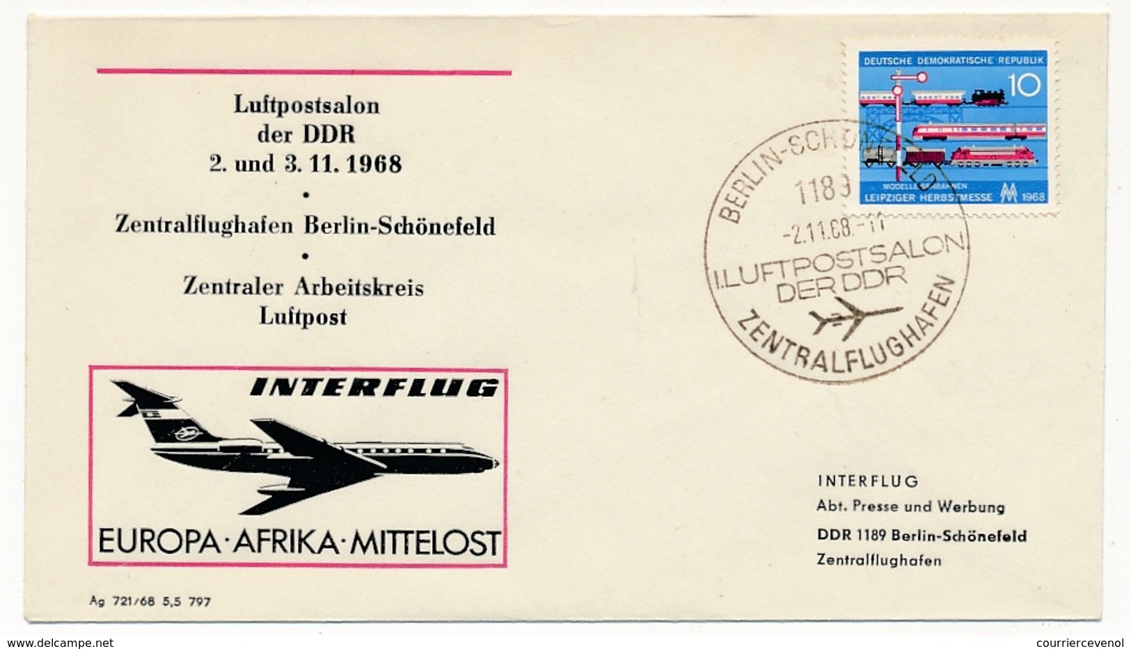 ALLEMAGNE DDR - Salon De La Poste Aérienne - Berlin-Schönefeld 2/11/1968 - Lettres & Documents