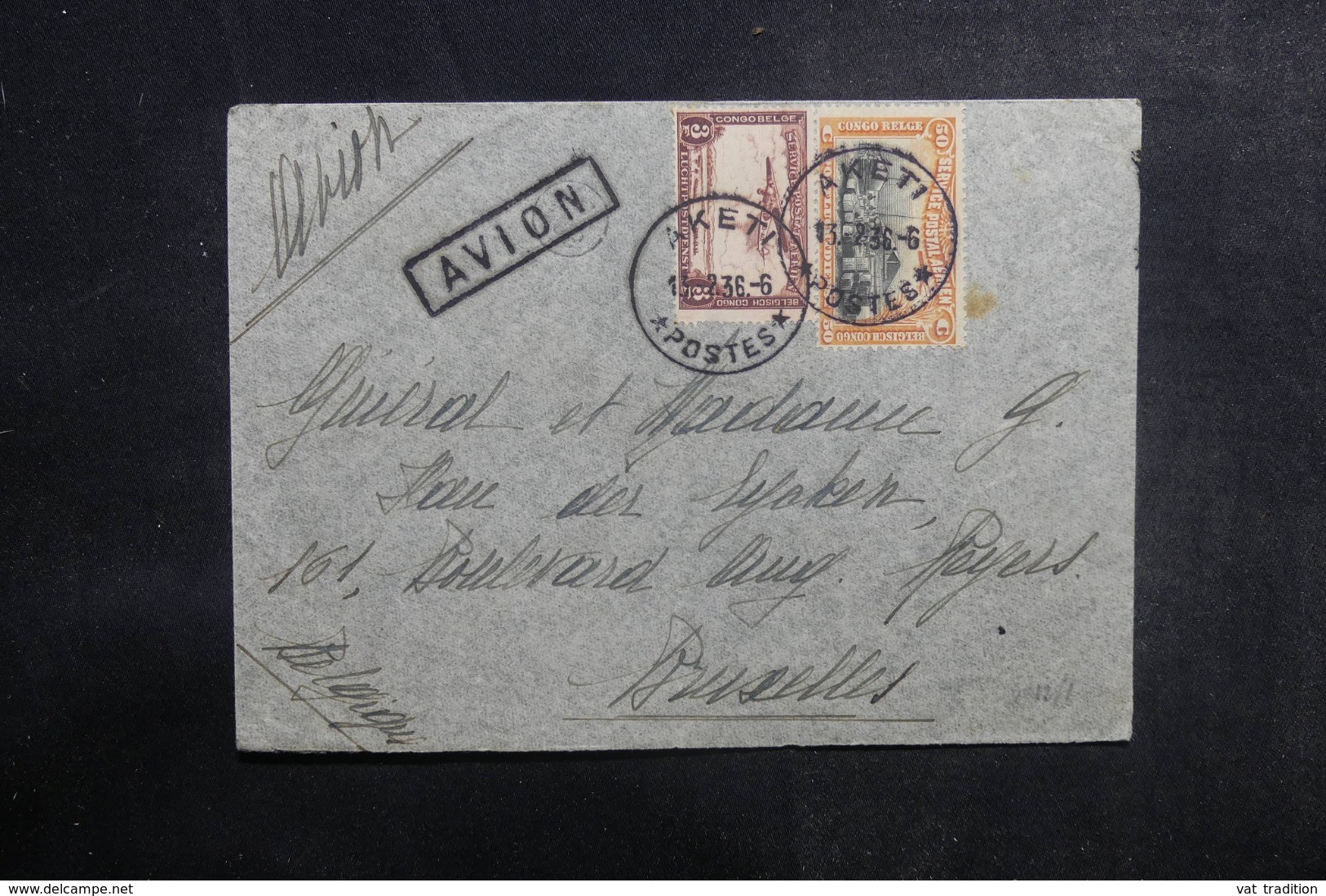 CONGO BELGE - Enveloppe De Aketi Pour La Belgique Par Avion En 1936, Affranchissement Plaisant - L 41823 - Lettres & Documents