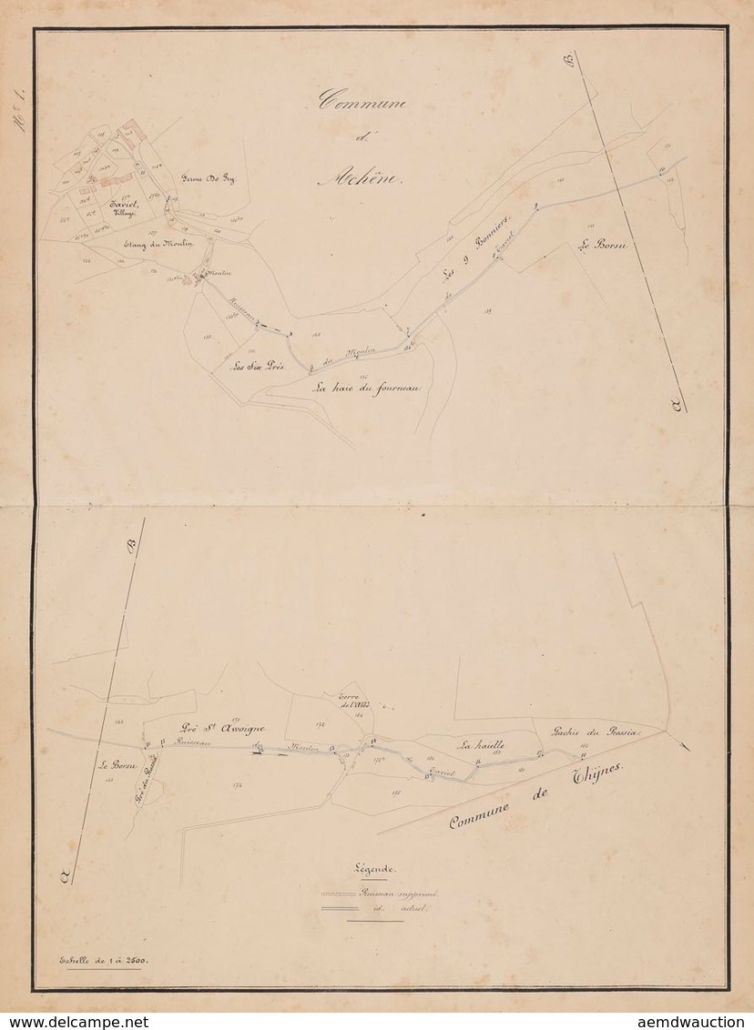 [BELGIQUE] ACHÊNE. Plan Manuscrit Des Cours D'eau De La - Topographische Karten