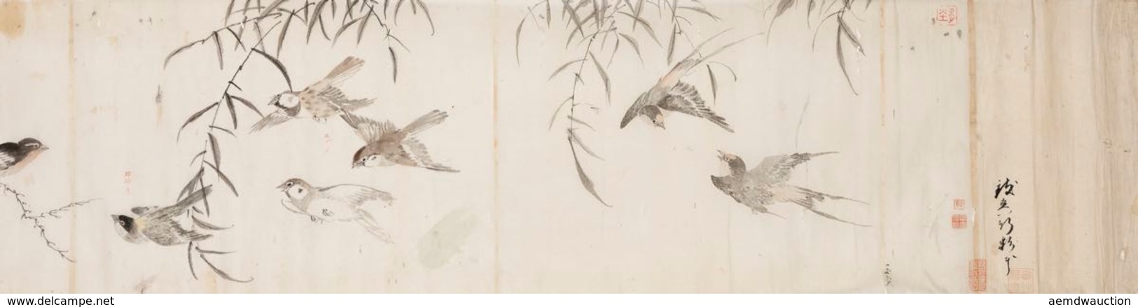 [JAPON] MAKIMONO. Oiseaux, Quelques Papillons Et Fleurs - Unclassified