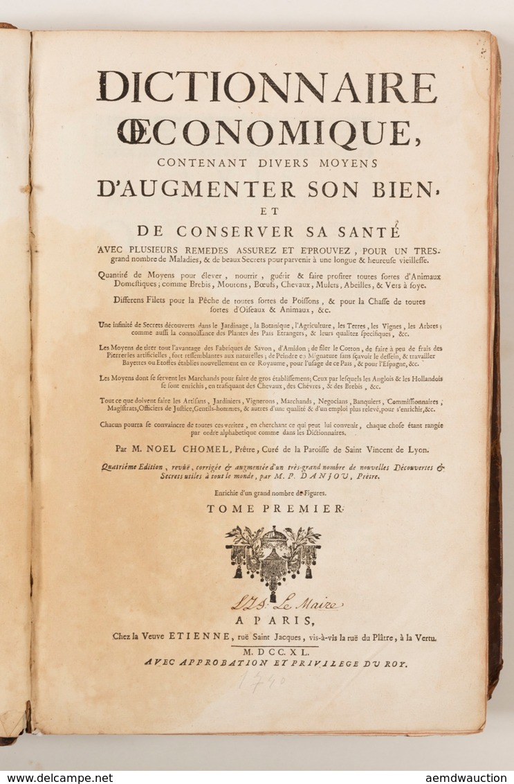 Noël CHOMEL - Dictionnaire œconomique, Contenant Divers - Altri & Non Classificati