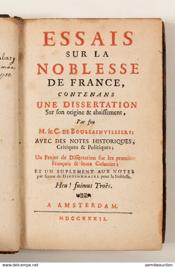 Henri De BOULLAINVILLIERS - Essais Sur La Noblesse De F - Sin Clasificación