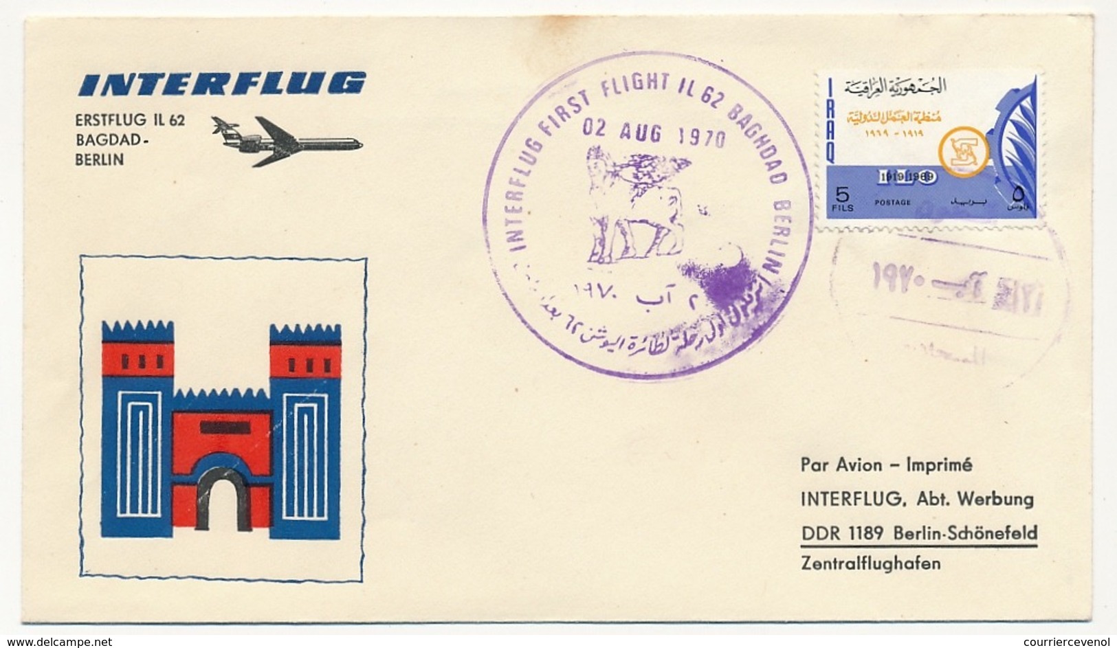 IRAK - Enveloppe Premier Vol BAGDAD / BERLIN Par INTERFLUG IL 62 - 02/8/1970 - Iraq