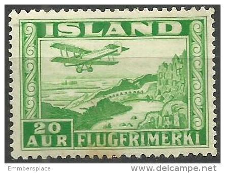 Iceland - 1934 Airmale Lake 20a Green MH *  SG 209  Sc C16 - Poste Aérienne