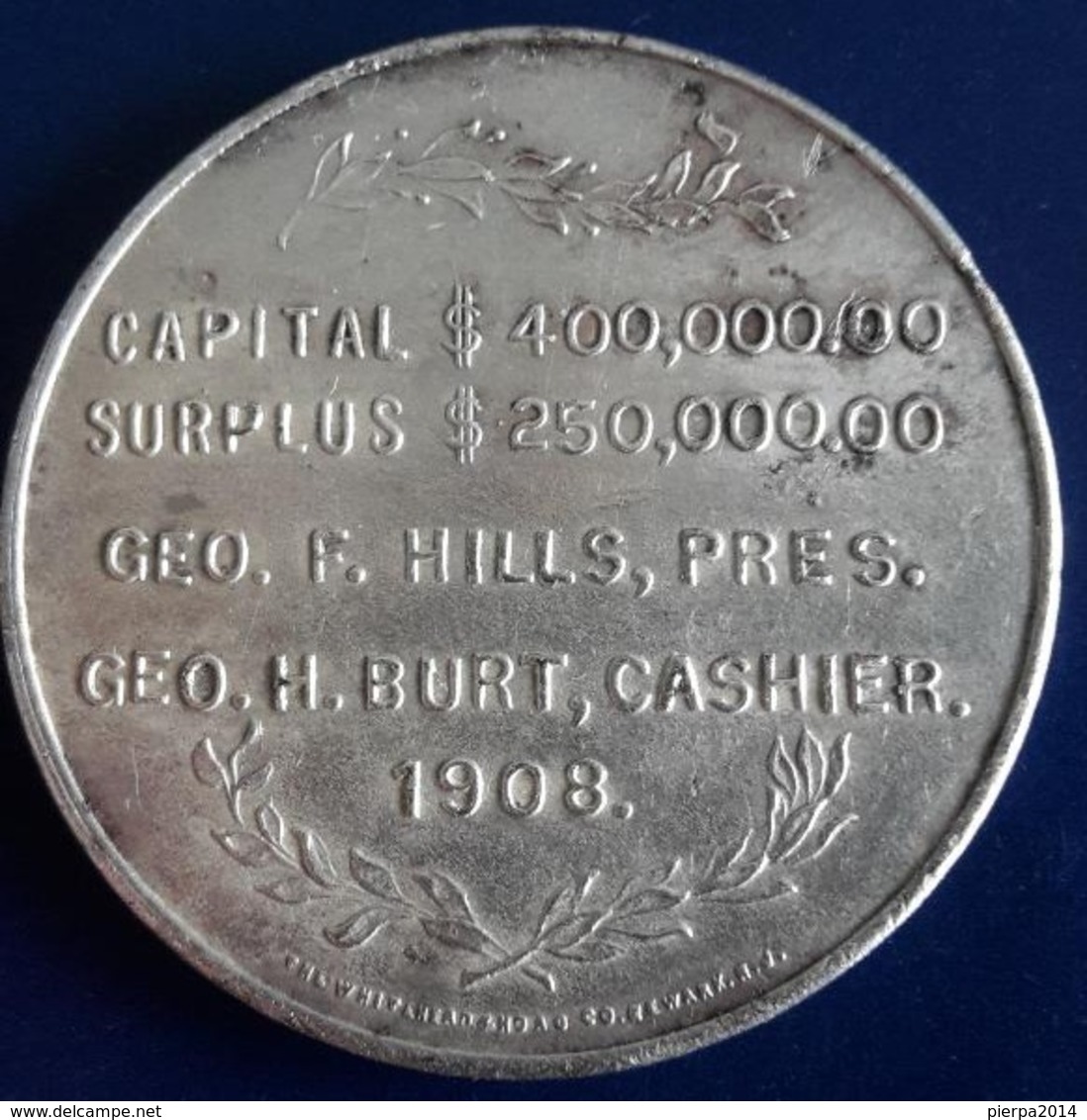 State Bank, Hartford, Connecticut 1908 Advertising Medal By Whitehead & Hoag - Professionals/Firms