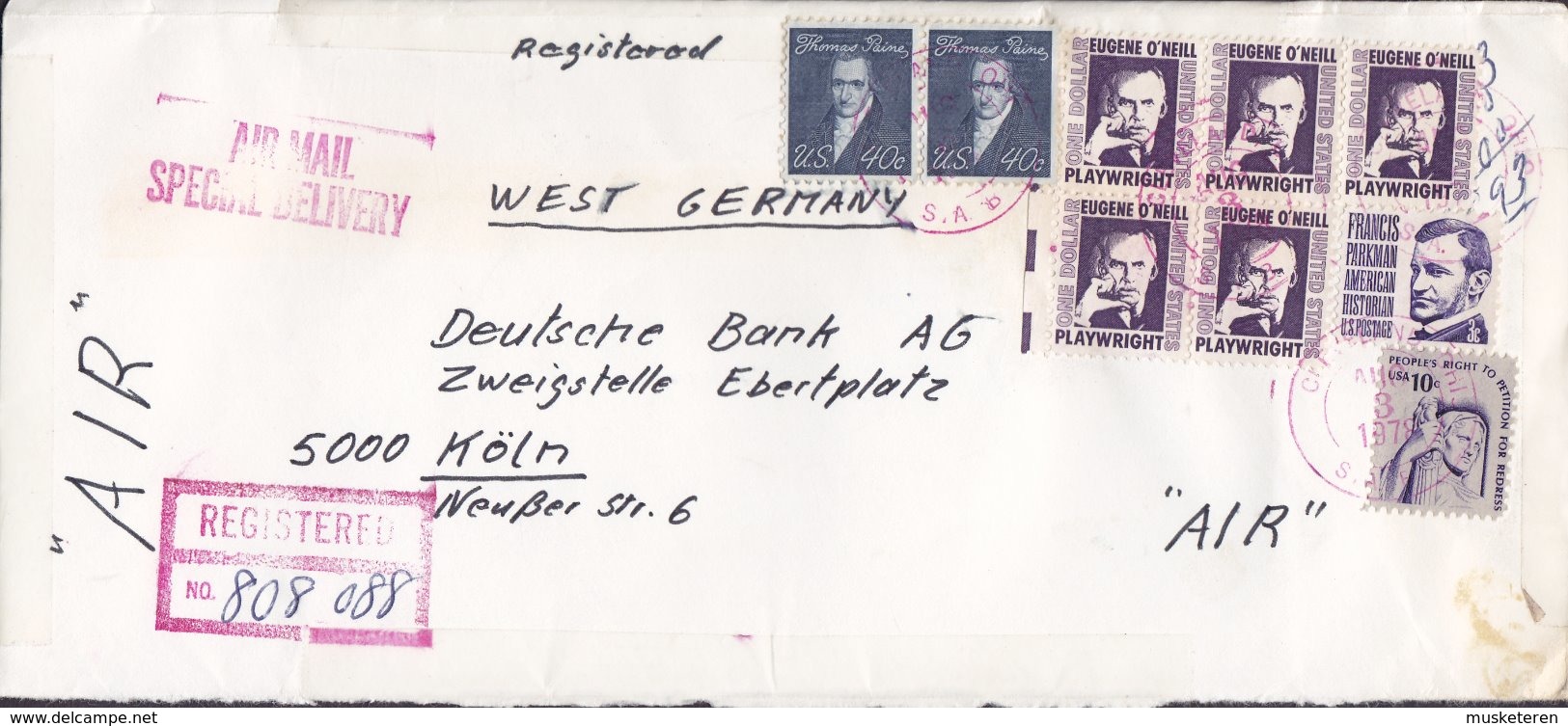 United States Purple Boxed AIR MAIL Special Delivery & Registered CLEVELAND Ohio 1978 Cover Brief DEUTSCHE BANK Germany - Special Delivery, Registration & Certified
