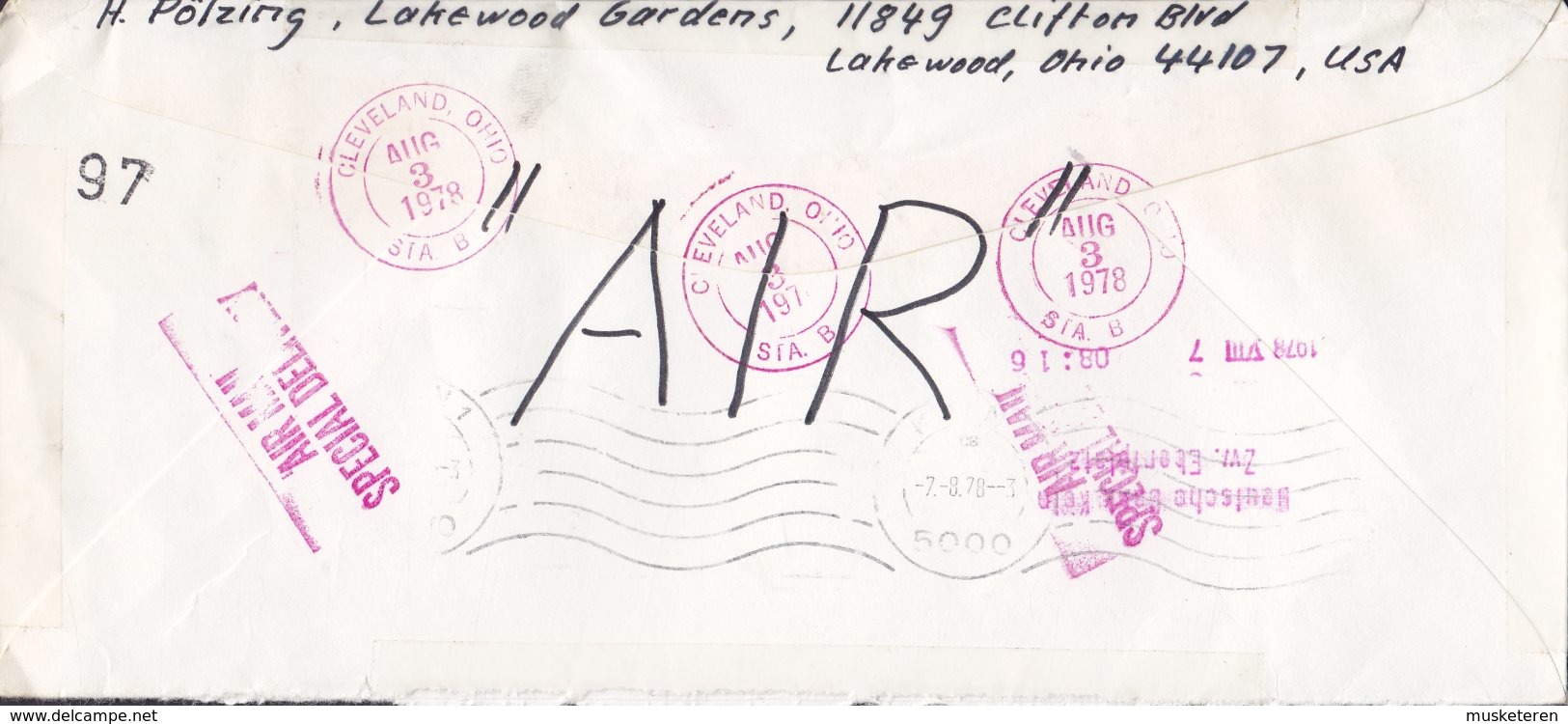 United States Purple Boxed AIR MAIL Special Delivery & Registered CLEVELAND Ohio 1978 Cover Brief DEUTSCHE BANK Germany - Special Delivery, Registration & Certified