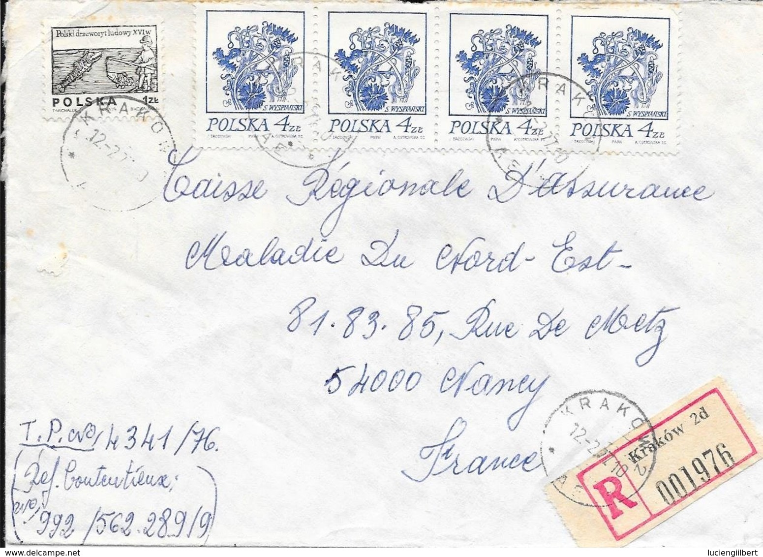 POLOGNE    -  KRAKOW    - 1977 -   LETTRE RECOMMANDEE POUR LA FRANCE - Covers & Documents