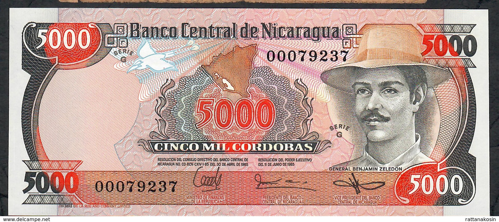 NICARAGUA P176b 5000 CORDOBAS 1985 #000----- UNC. - Nicaragua