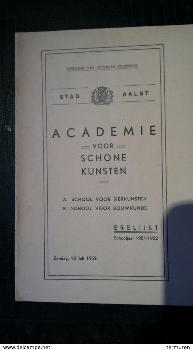 Aalst; Academie Voor Schone Kunsten - Erelijst 1951-1952 - Oud