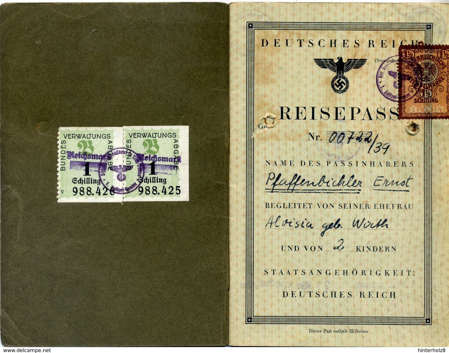 Ostmark/Linz; Reisepass Ausgestellt 1939 - Historische Dokumente