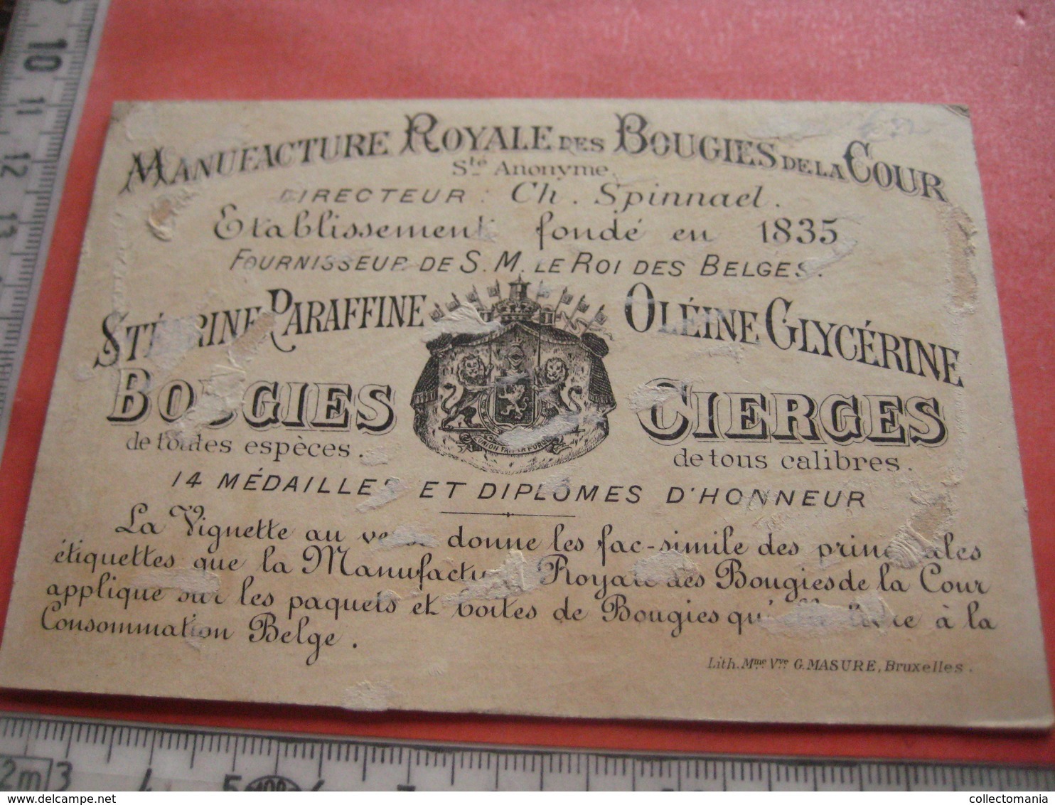 Manifacture bougies de la cour - Spinael CUREGHEM Stéarine, Parafine, Oléine, glycérine - litho MASURE prachtig superb