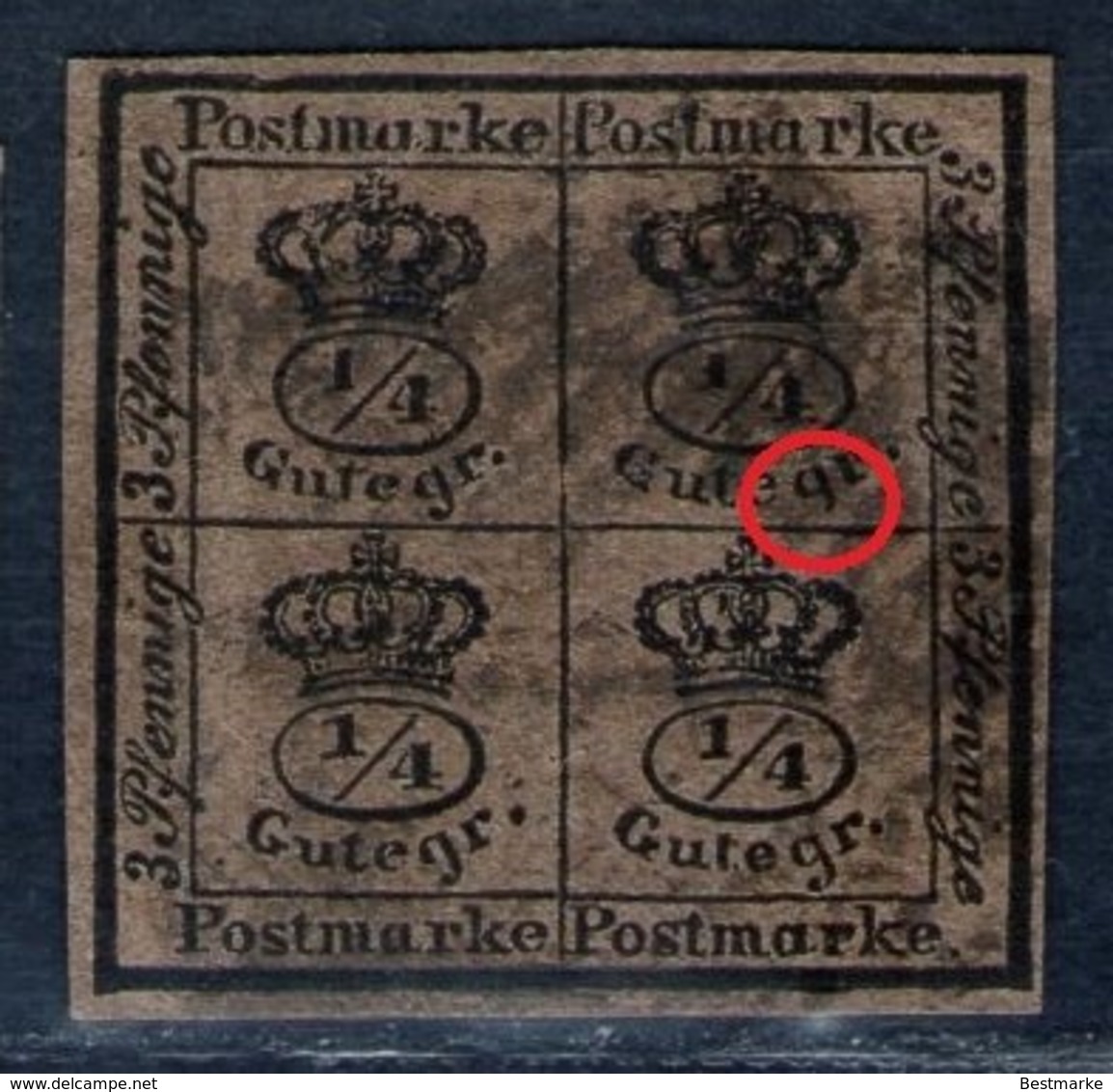 Gitterstempel "8" Auf 4/4 Silbergroschen Graubraun - Braunschweig Nr. 9 A - Tadellos - Braunschweig