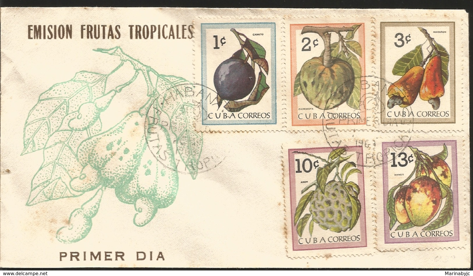 V) 1963 CARIBBEAN, TROPICAL FRUITS ISSUE, MULTIPLE STAMPS, BLACK CANCELLATION, FDC - Cartas & Documentos