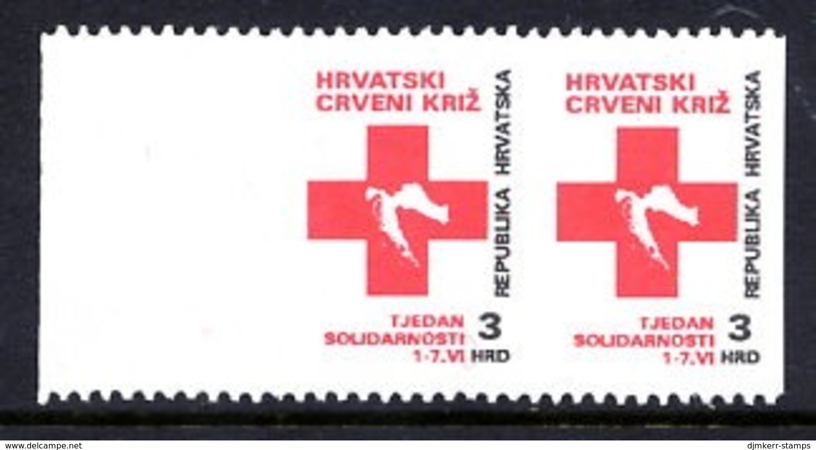 CROATIA 1992 Obligatory Tax: Solidarity Week Pair Imperforate Vertically  MNH / **  Michel ZZM 22 - Croatie