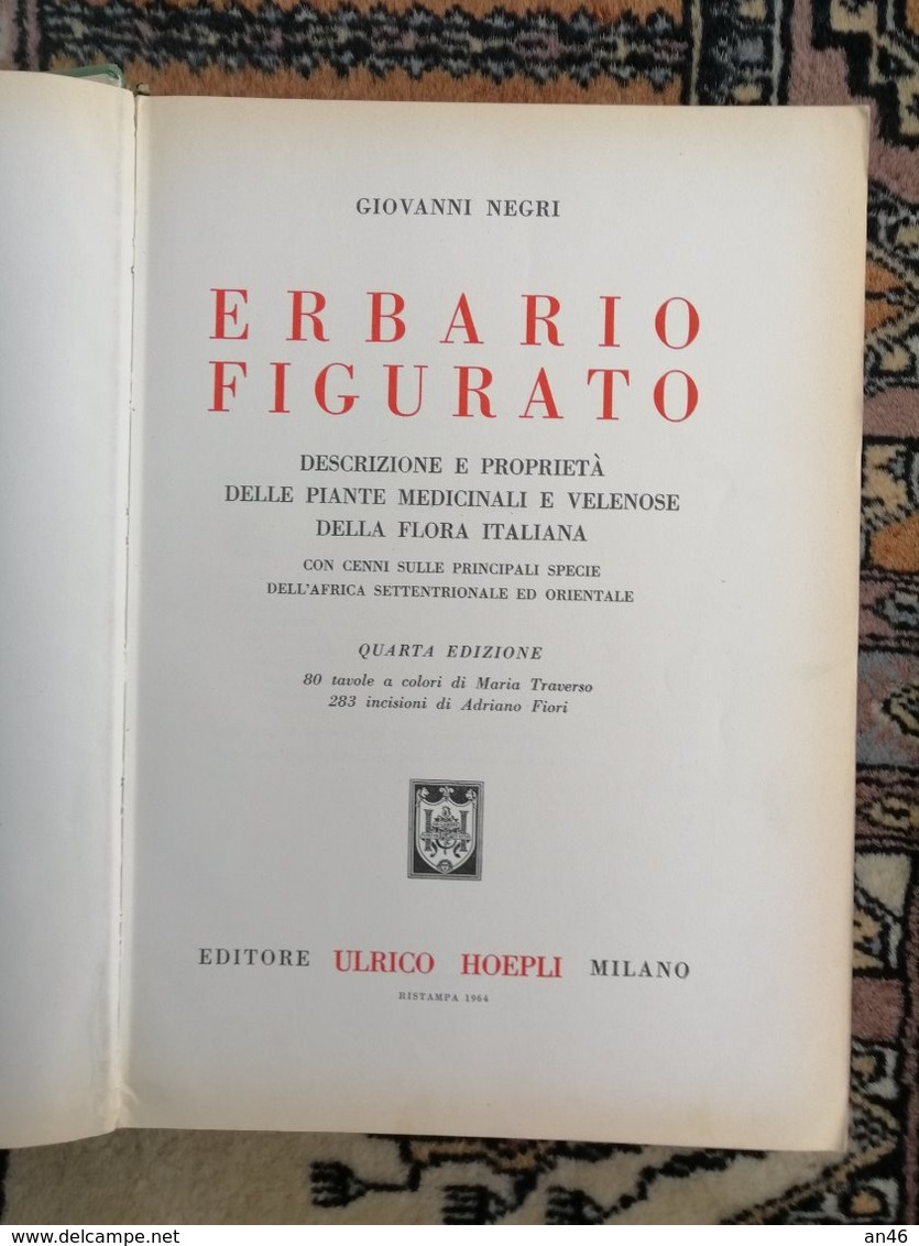 ERBARIO FIGURATO-di GIOVANNI NEGRI-EDITORE ULRICO HOEPLI-MILANO SPEDIZIONE € 6,00- - Gardening