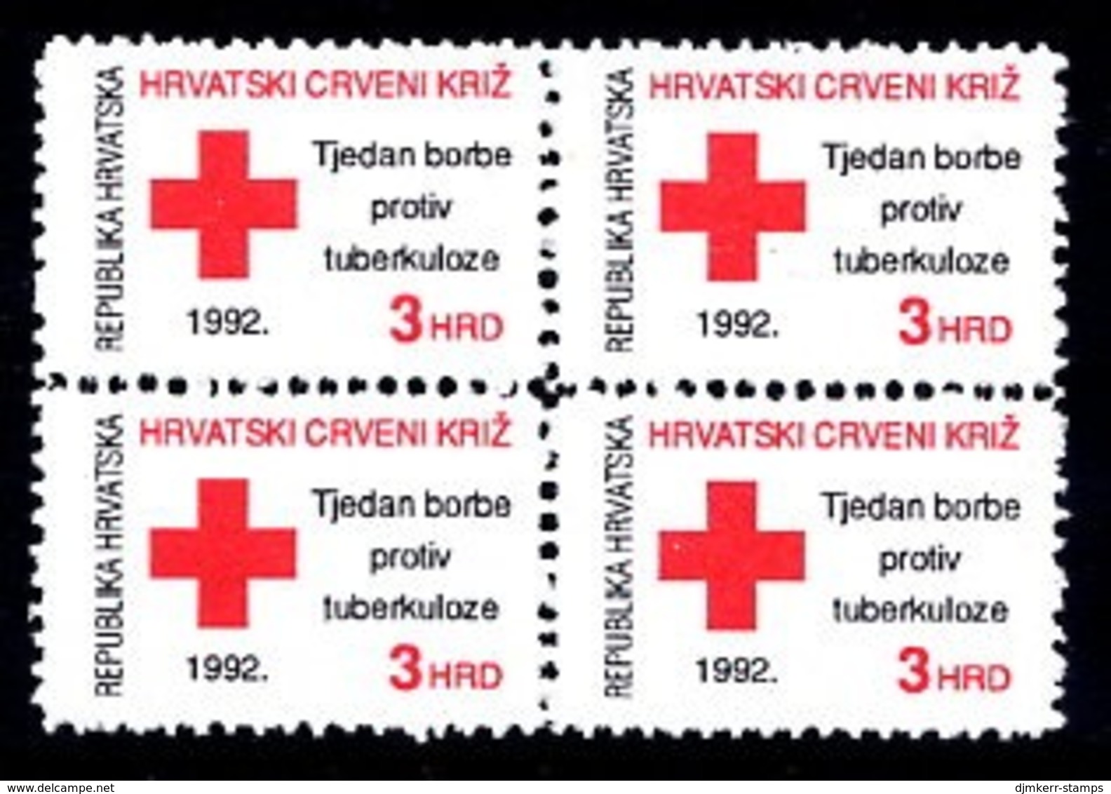 CROATIA 1992 Obligatory Tax:Anti-Tuberculosis Unissued 3 D. In Block Of 4 MNH / **.  Michel ZZM I - Kroatië