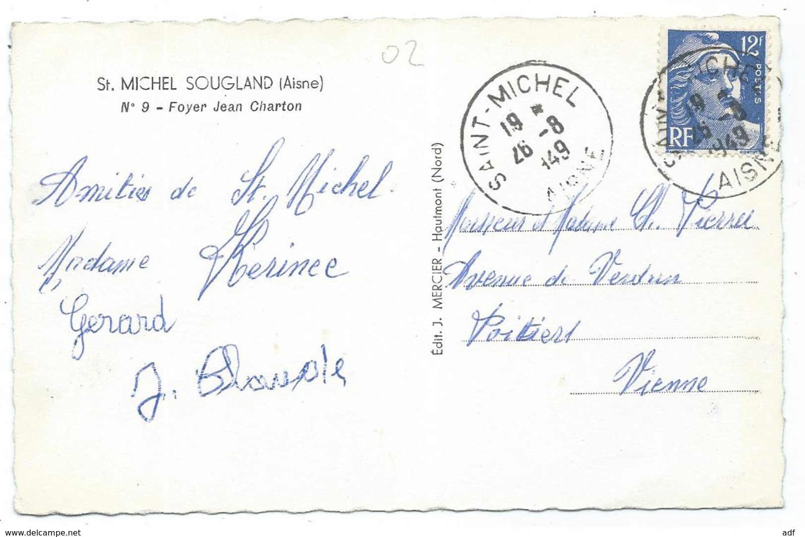 CPSM ST SAINT MICHEL SOUGLAND, FOYER JEAN CHARTON, Format 9 Cm Sur 14 Cm Environ, AISNE 02 - Altri & Non Classificati