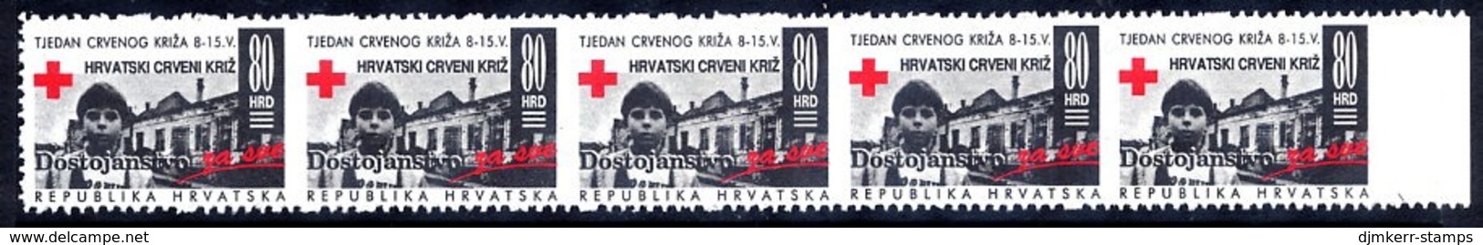 CROATIA 1993 Obligatory Tax :Red Cross Week Strip Of 5 Imperforate Vertically . MNH / **.  Michel  ZZM 26 - Croazia