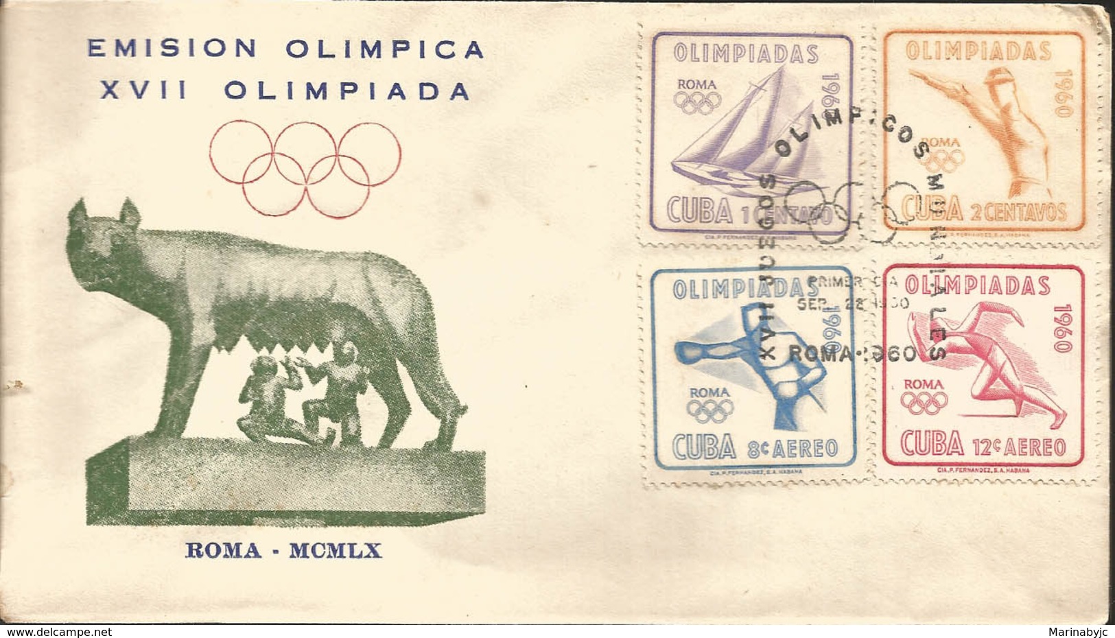 V) 1960 CARIBBEAN, 17TH OLYMPIC GAMES, ROME, BLACK CANCELLATION, FDC - Cartas & Documentos