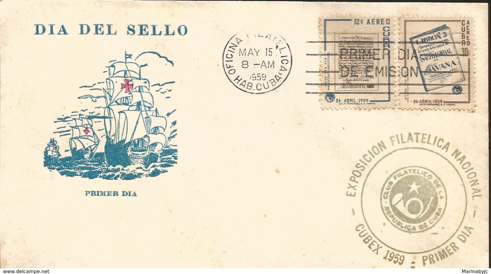 V) 1959 CARIBBEAN, DAY OF STAMPS, WITH SLOGAN CANCELLATION, BLACK CANCELLATION, FDC - Briefe U. Dokumente