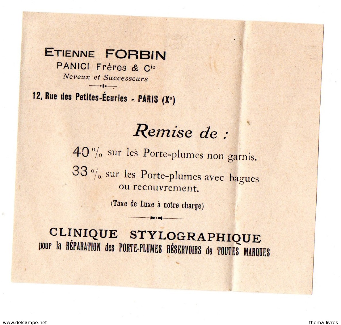 Paris 10e: Rue Des Petites écuries: Publicité FORBIN : Porte-plumes BAYARD  (PPP20106) - Publicités