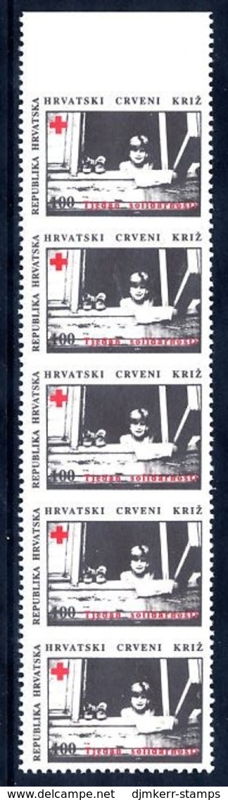 CROATIA 1993 Obligatory Tax: Red Cross Solidarity Week Strip Of 5 Imperforate.horizontally MNH / **.  Michel  ZZM 27 - Croazia