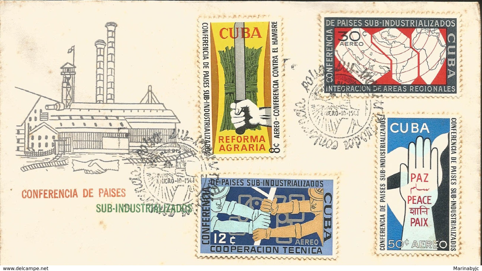 V) 1961 CARIBBEAN, PUBLIC CAPITAL FOR ECONOMIC BENEFIT, MULTIPLE STAMPS, BLACK CANCELLATION, SET OF 4, WITH SLOGAN CANCE - Storia Postale