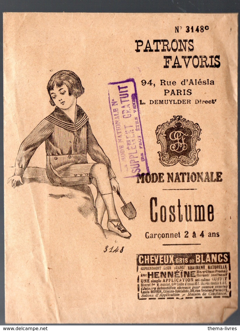 Paris Rue D'Alesia : DEMUYLDER: Patrn COSTUME Garçonnet 2/4 Ans  (PPP11316) - Patterns