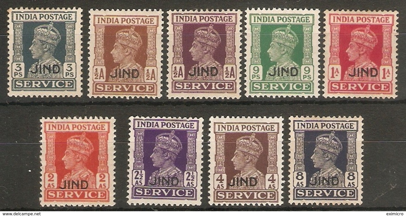 INDIA - JIND 1939 - 1943 OFFICIALS SET TO 8a (ex 1½a ) SG  O73/O82 (ex SG O78) MOUNTED MINT Cat £46.45 - Jhind