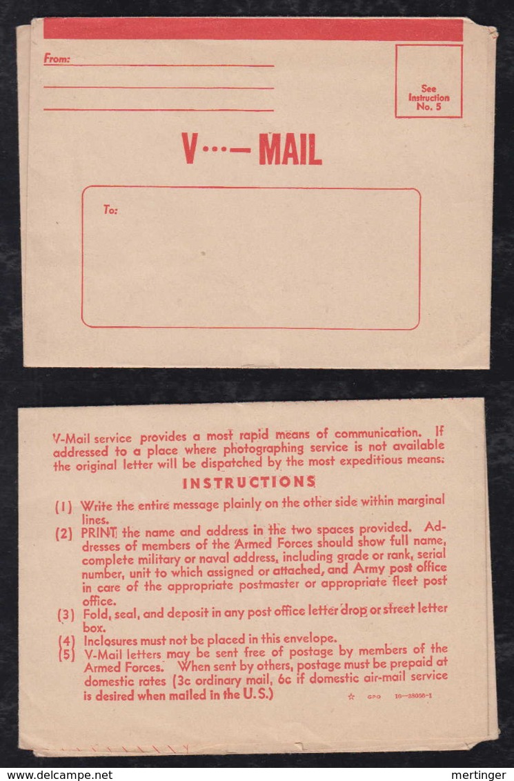 USA 1945 Airmail V-Mail Envelope Unused - Cartas & Documentos