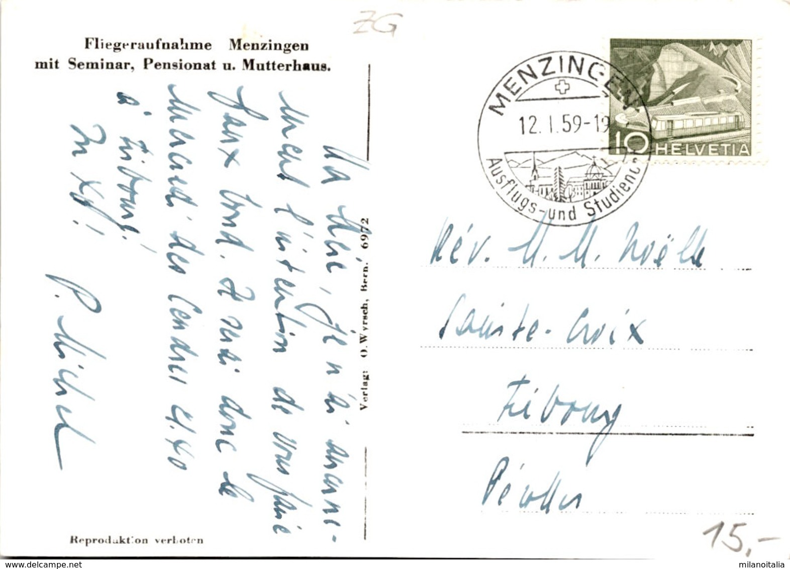 Fliegeraufnahme Menzingen Mit Seminar, Pensionat U. Mutterhaus (6972) * 12. 1. 1959 - Menzingen