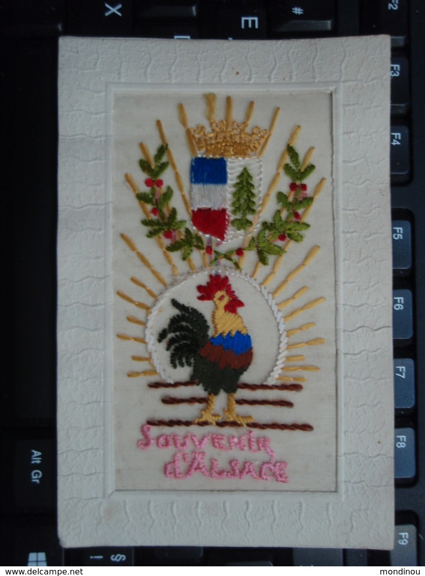 Carte Brodée - Souvenir D'Alsace - Coq Rayonnant. 1917 320° Régiment Secteur 99 - War 1914-18