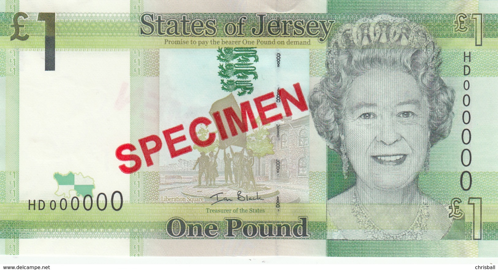 Jersey Banknote One Pound D Series, Specimen Overprint- Superb UNC Condition - Jersey