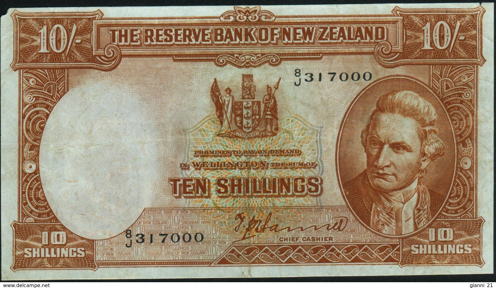 NEW ZEALAND - 10/- Shillings Nd.(1940-1967) {sign. Hanna} Fine+ P.158 A - New Zealand
