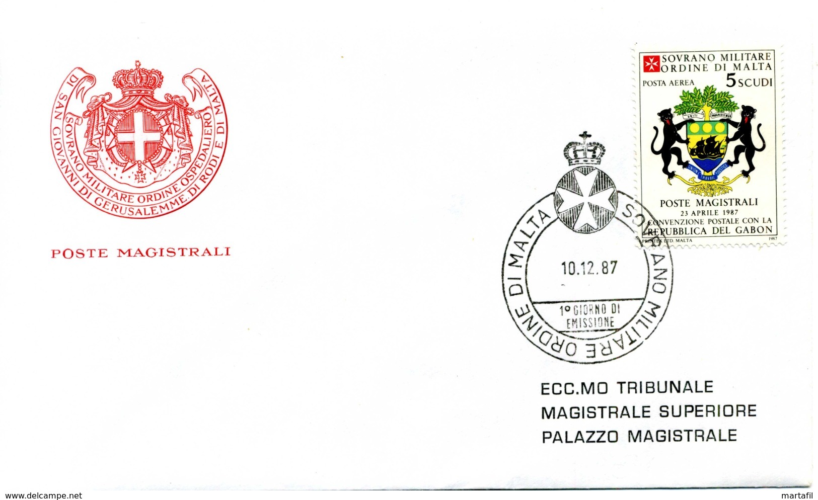 1987 SMOM FDC SET COMPLETO POSTA AEREA Gabon - Sovrano Militare Ordine Di Malta