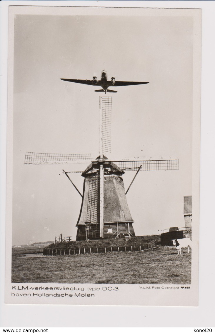 Vintage Rppc KLM K.L.M Royal Dutch Airlines Douglas Dc-3 Aircraft - 1919-1938