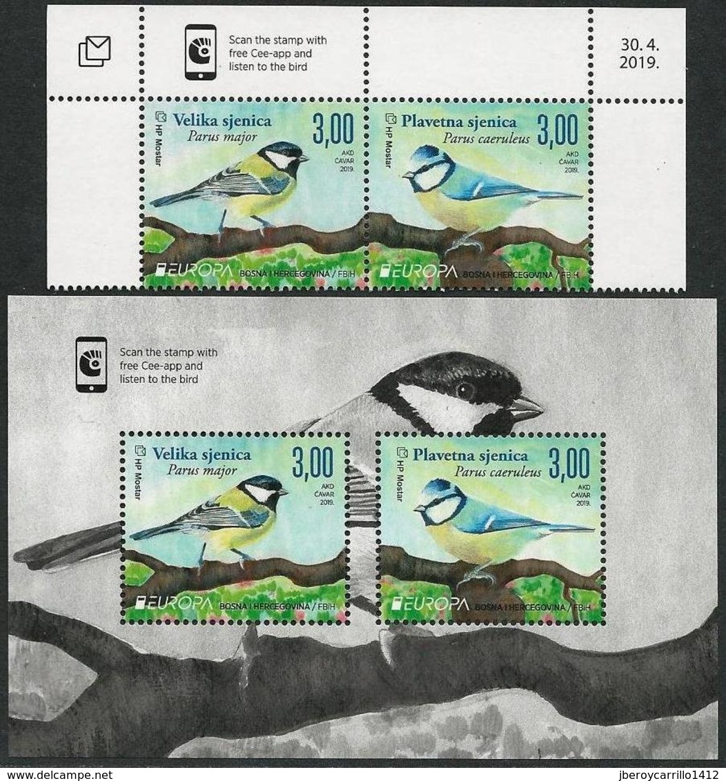 BOSNIA HERZ. CROATA / BOSNIA CROAT POST  -EUROPA 2019 -NATIONAL BIRDS.-"AVES -BIRDS -VÖGEL-OISEAUX"-SERIE+ HOJITA BLOQUE - 2019