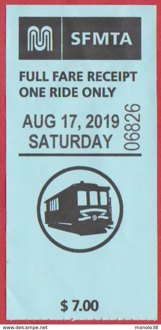 Ticket Pour Le Tramway De San Francisco. Cable Car. Californie. Etats Unis. 2019. - Monde