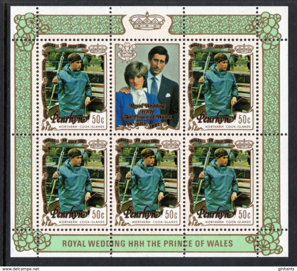 PENRHYN IS - 1981 ROYAL WEDDING SET OF 5 SHEETLETS PLUS MS FINE MNH ** SG 223-227 X 5, 5 LABELS, MS228 (6 SCANS) - Penrhyn