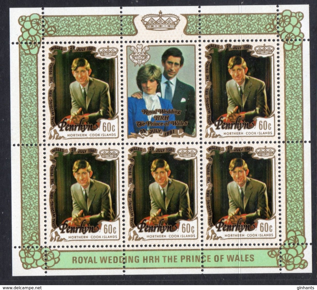 PENRHYN IS - 1981 ROYAL WEDDING SET OF 5 SHEETLETS PLUS MS FINE MNH ** SG 223-227 X 5, 5 LABELS, MS228 (6 SCANS) - Penrhyn