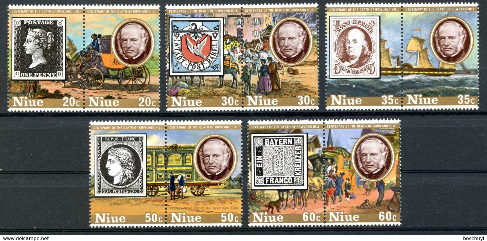 Niue, 1979, Sir Rowland Hill, UPU, United Nations, Mail Coach, Ship, MNH Pairs, Michel 246-255 - Niue