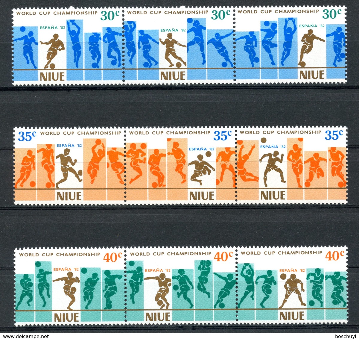 Niue, 1981, Soccer World Cup Spain, Football, MNH Strips, Michel 424-432 - Niue