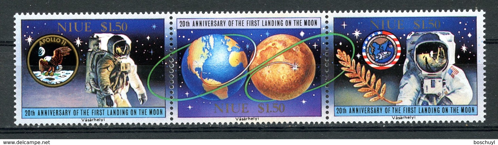 Niue, 1989, Space, Moon Landing, Apollo, MNH Strip, Michel 742-744 - Niue