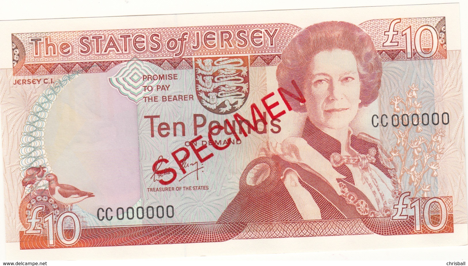 Jersey Banknote Ten Pound C Series, Code CC Specimen Overprint - Superb UNC Condition - Jersey