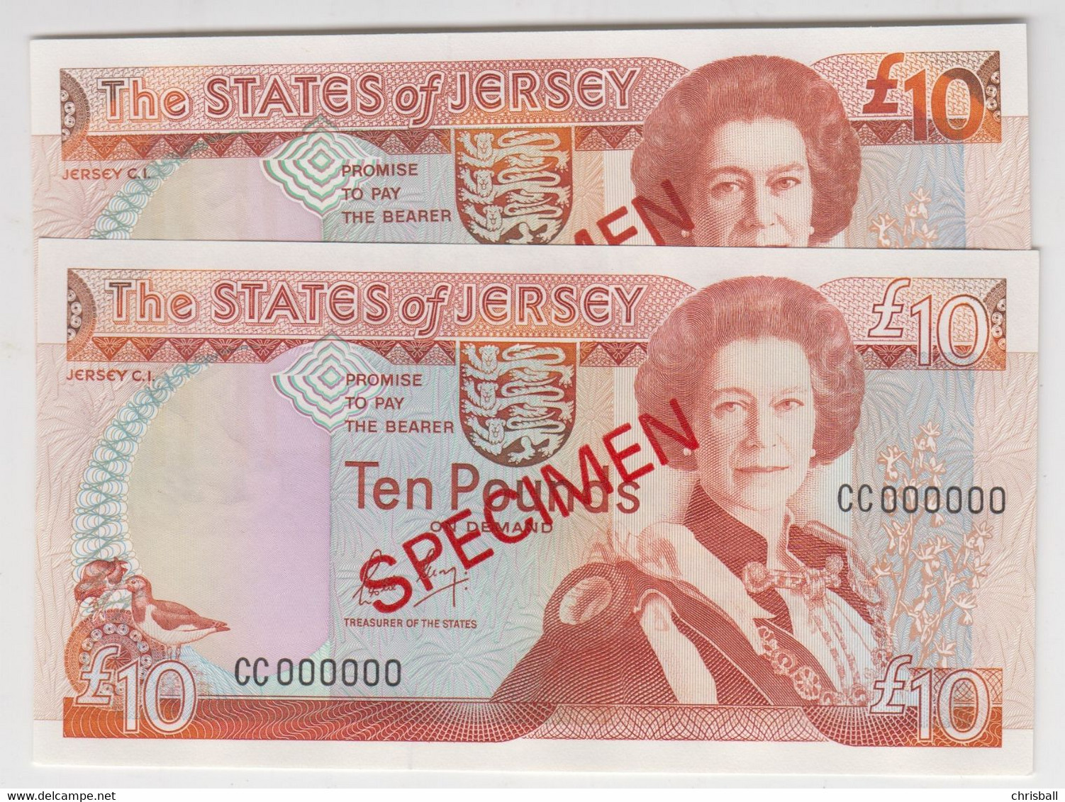 Jersey Banknote Ten Pound C Series, Code CC Specimen Overprint - Superb UNC Condition - Jersey