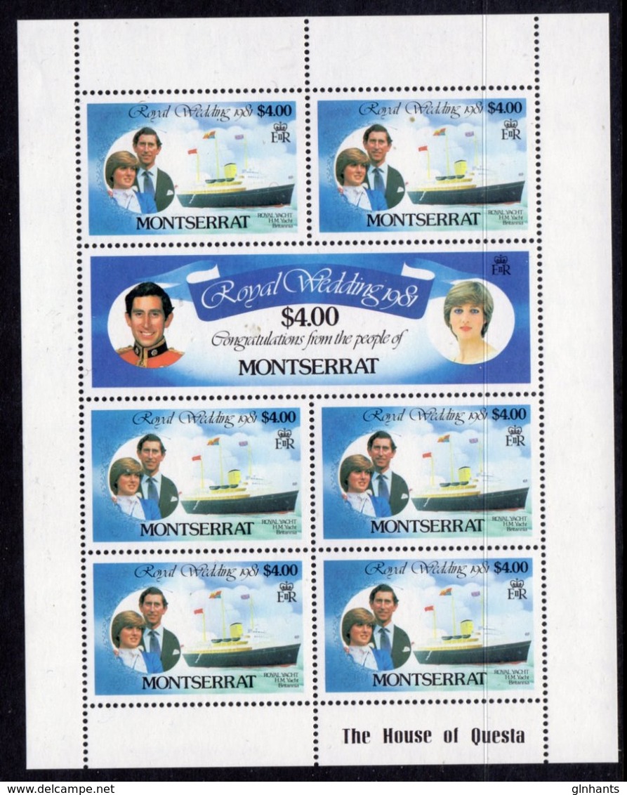 MONTSERRAT - 1981 ROYAL WEDDING SET OF 3 SHEETLETS FINE MNH ** SG 510b, 512b, 514b (3 SCANS) - Montserrat